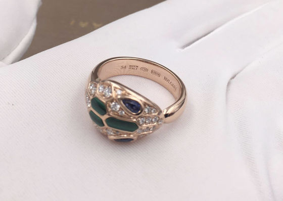 Sapphire Eyes azul ouro Diamond Ring With Malachite de 0,21 quilates 18K