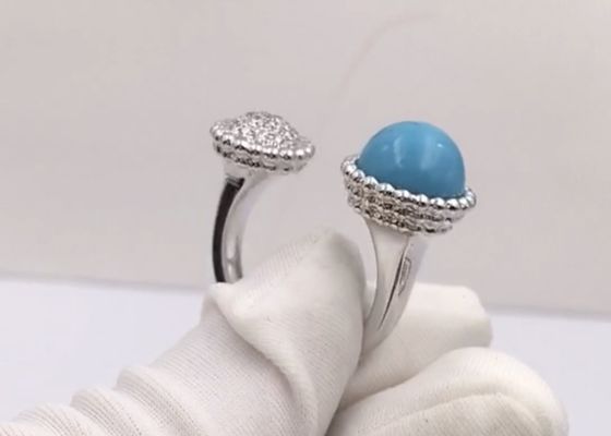 18K ouro original elegante de medida ajustável Diamond Ring With Turquoise